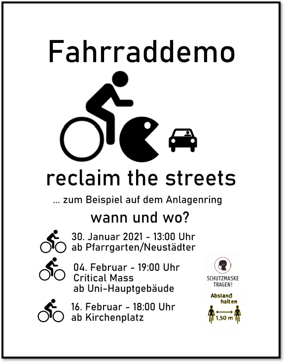 Fahrrademos Januar und Februar 2021