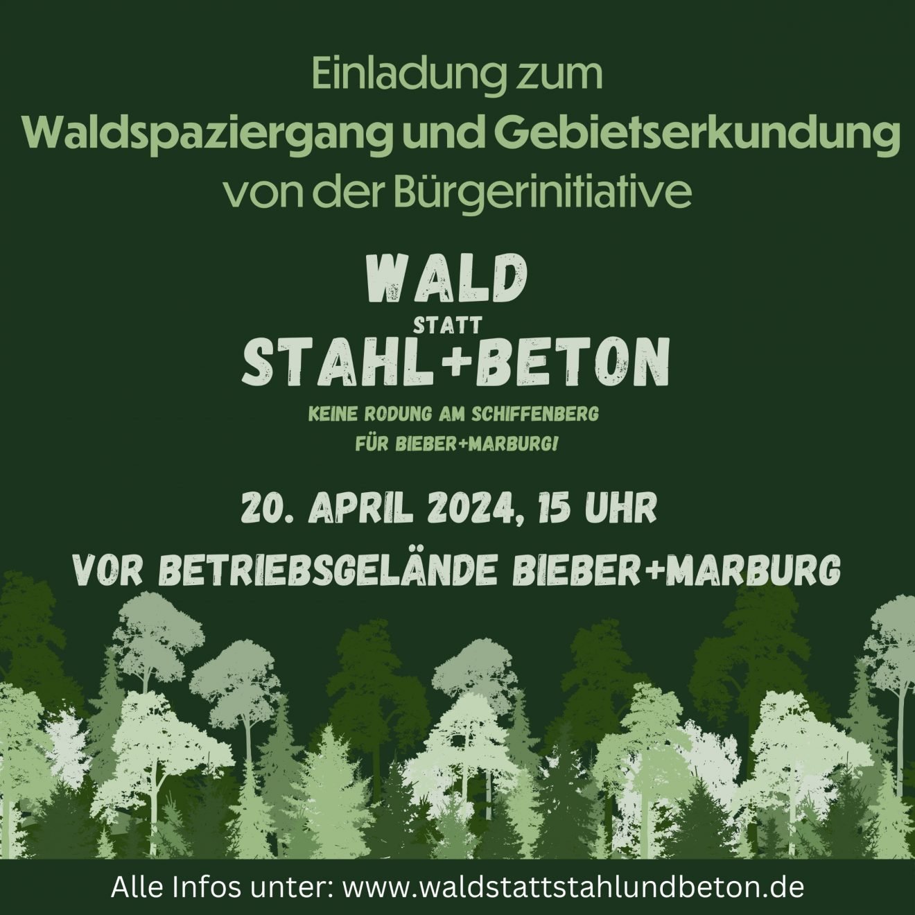 Einladung zum Waldspaziergang, 20.04.24 15 Uhr vor Bieber+Marburg